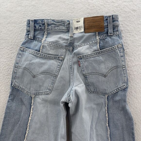 Levi's Premium Baggy Dad Cropped Jeans Women 23x28 Blue 2 Tone Straight Distress - Picture 10 of 16